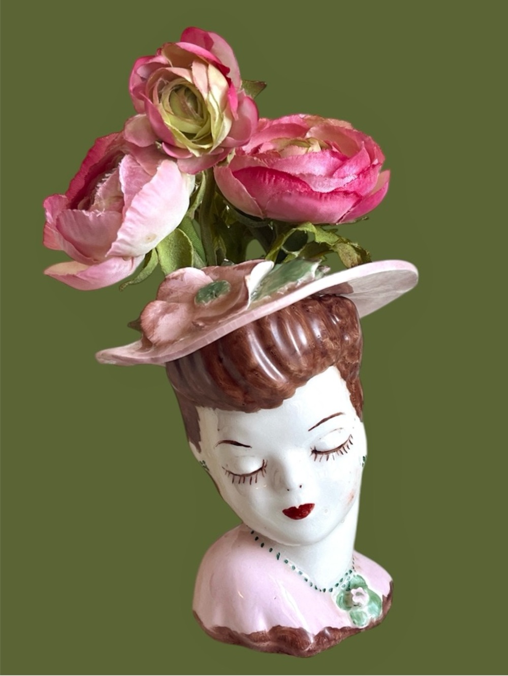 Vintage Lady Head Vase Ceramic Planter Glamour Girl 1940s Flower Vase
